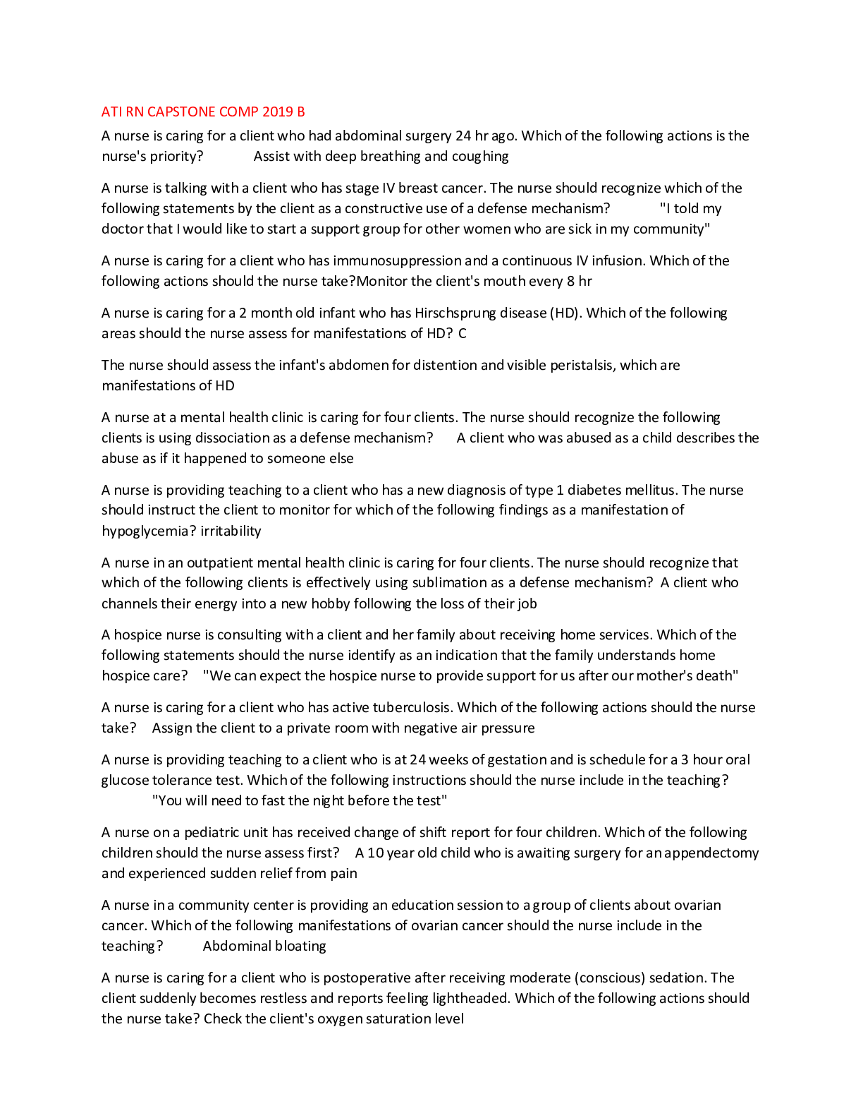 Preview image for ATI RN CAPSTONE COMP 2019 B